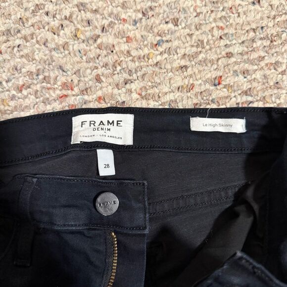 Frame Denim | Byxbee Dark Wash Le High Skinny Jeans with Tiered Fringe- Size 28 - Picture 12 of 14